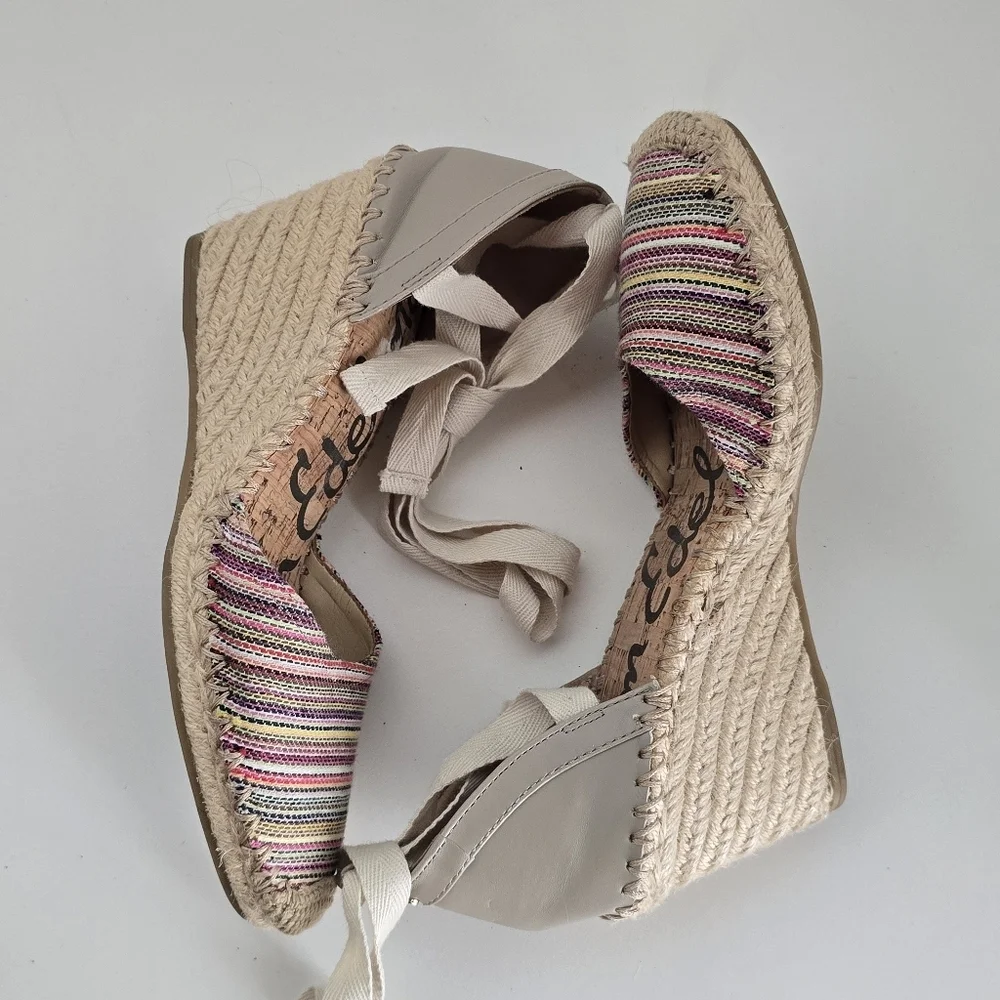 Sam Edelman Patsy Woven Multicolor Ankle Tie Wedge Espadrille Shoes Size 8